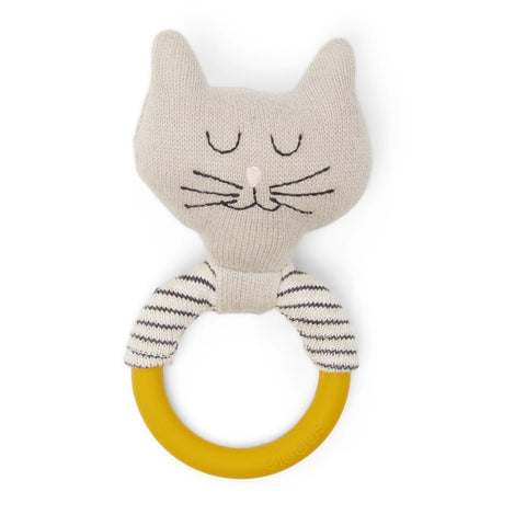 Cotton Knit & Silicone Teether Rattle Cat, Sophie Home