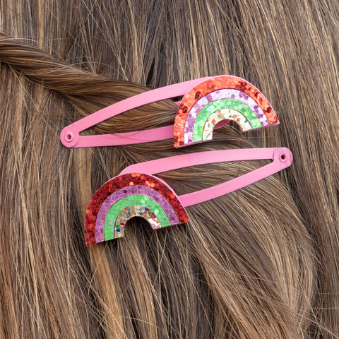 Glitter hair clips - Rainbow