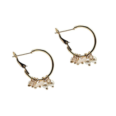 Narratives The Line, Mini Crystal & Pearl Hoop Earrings