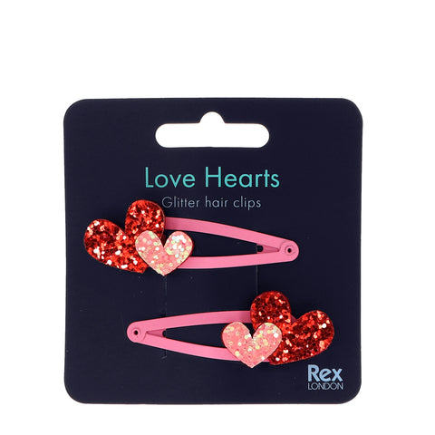 Glitter hair clips - Love Hearts