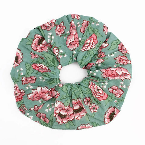 My Doris Green and Pink Floral Scrunchie