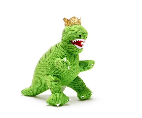 Knitted King T Rex Dinosaur with Crown Plush Toy