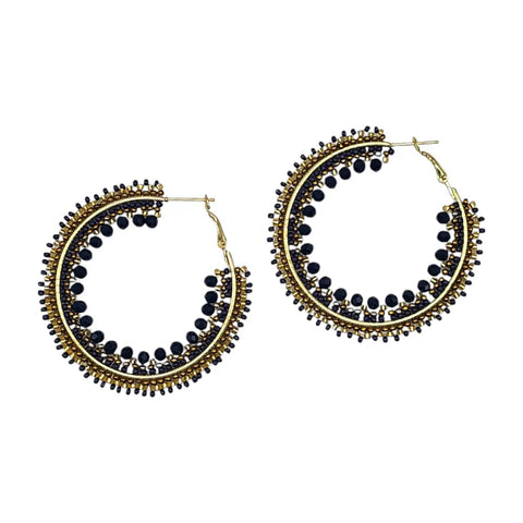 Narratives The Line, Navy & Bronze Beaded Ombre Hoop Earrings