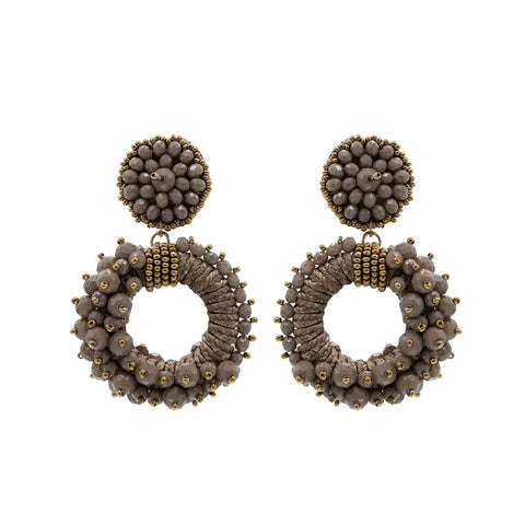 Narratives The Line, Taupe Beaded Circle Drop Earrings