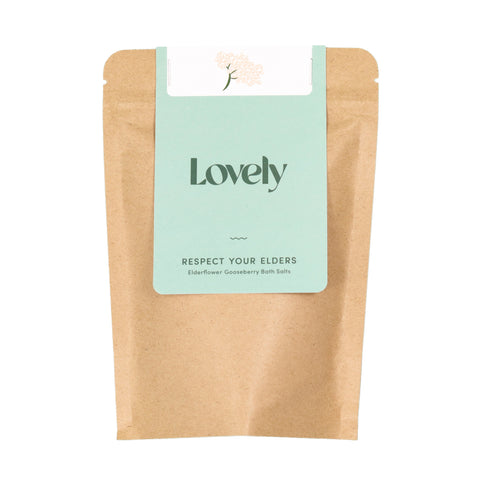 Lovely Skincare Bath Salts- Respect Your Elders - Elderflower and Gooseberry