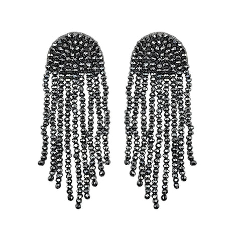 Narratives The Line, Hematite Crystal Beaded Waterfall Earrings