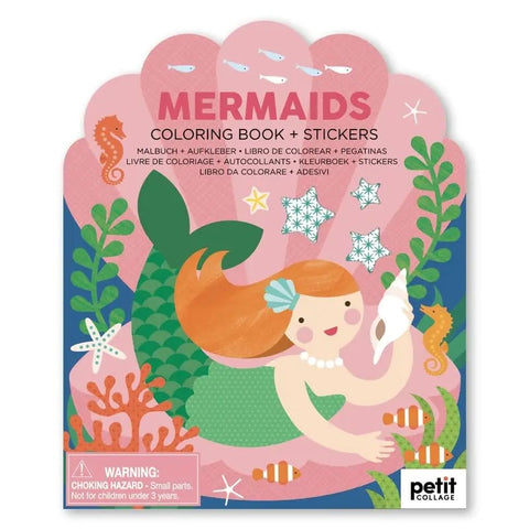 Petit Collage Colouring Book with Stickers Mermaids