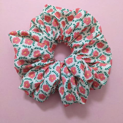 Custard Cloth Floral Print Oversized Scrunchie