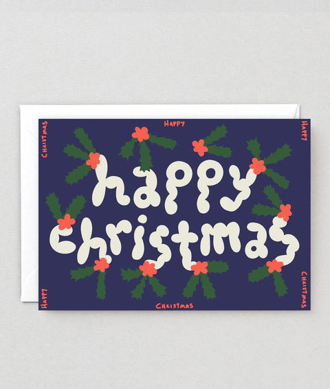 Wrap Happy Christmas Holly Embossed Christmas Card