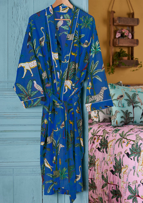 Namaste Jungle Print Dressing Gown Blue