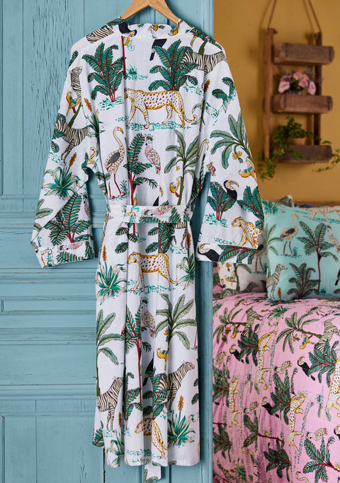 Namaste Jungle Print Dressing Gown White