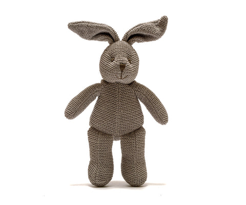 Knitted Organic Cotton Grey Bunny Baby Rattle