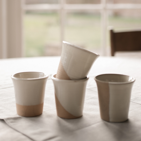 Morgan Wright Stoneware Carafe Cup set of 4 Milk White