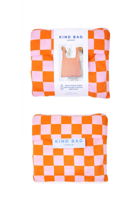 Kind Bag Reusable Bag Checkerboard Pink & Orange