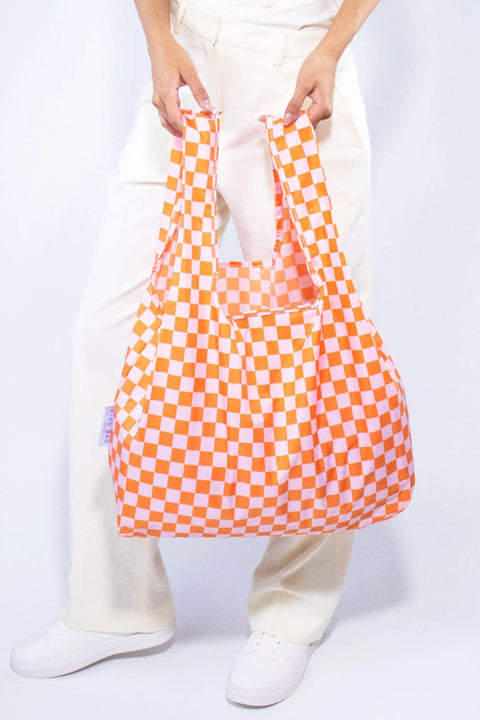 Kind Bag Reusable Bag Checkerboard Pink & Orange