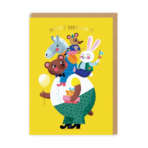 Animal Piggyback Birthday Greeting Card