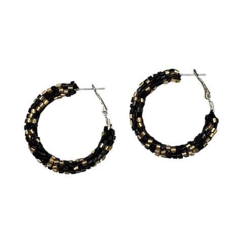 Narratives The Line, Black & Gold Beaded Cluster Hoop Earrings