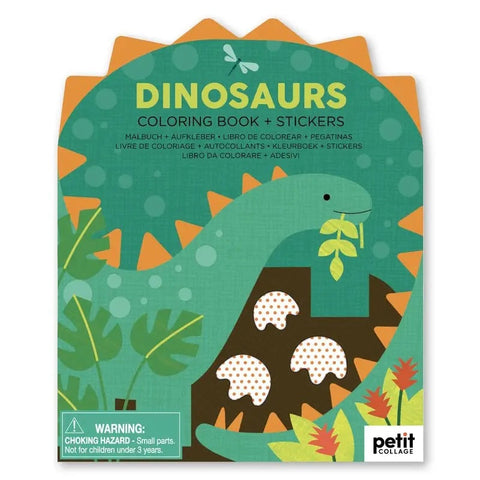 Petit Collage Colouring Book with Stickers Dinosaurs