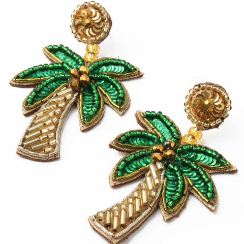 My Doris Gold and Green Palm Tree Earrings