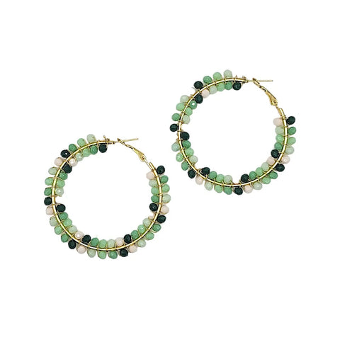 Narratives The Line, Green Ombre Mix Glass Beaded Hoop Earrings