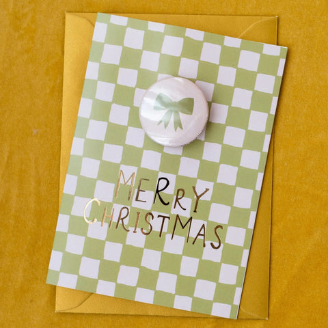 Bow Badge Christmas Card, Merry Christmas, Oh Squirrel