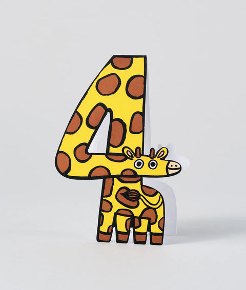 Wrap Giraffe 4th Birthday Number Card